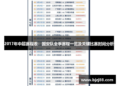 2017年中超赛程表：国安队全季赛程一览及关键比赛时间分析